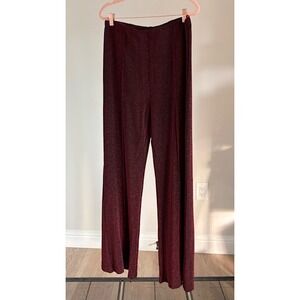 Davi‎ & Dani Womens 1XL Burgundy Metallic Shimmer Wide Leg High Waist Pants